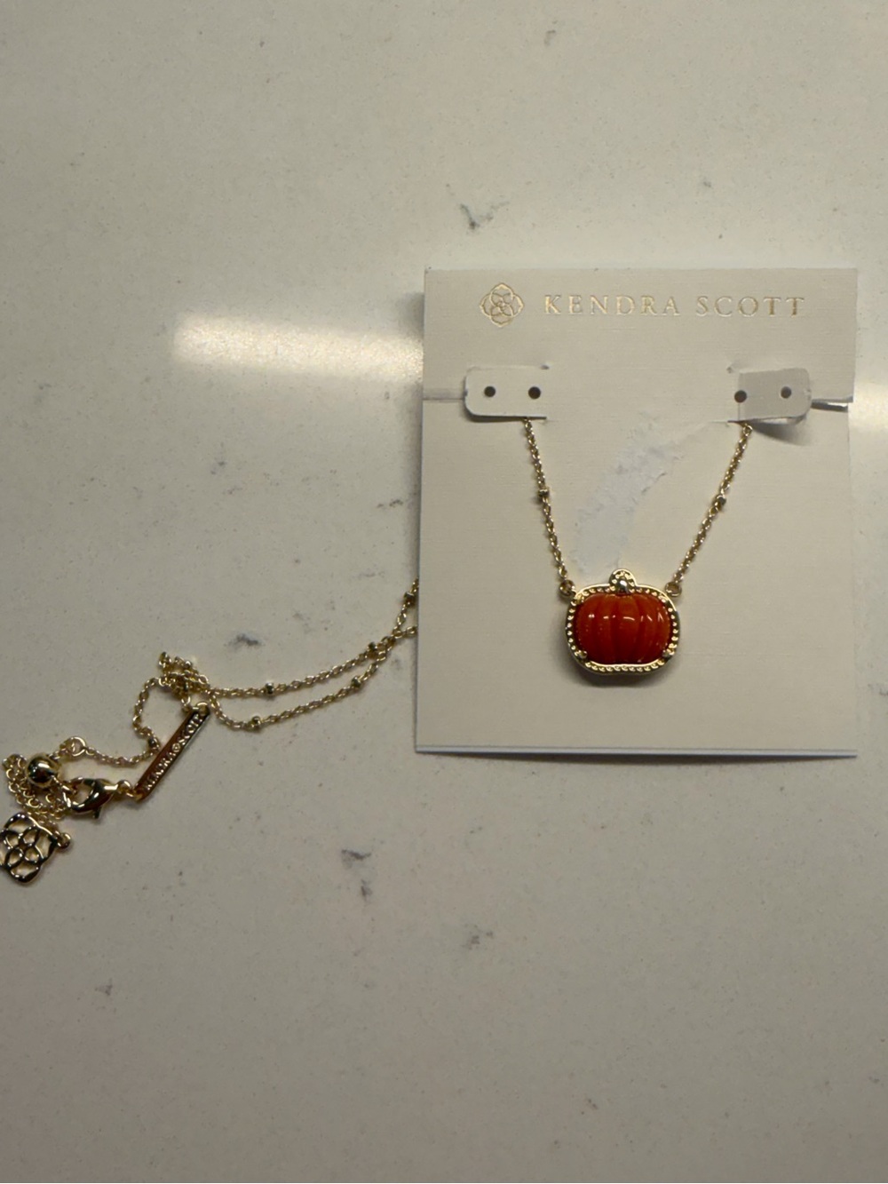 Kendra Scott Gold Necklace with Orange Pumpkin Charm